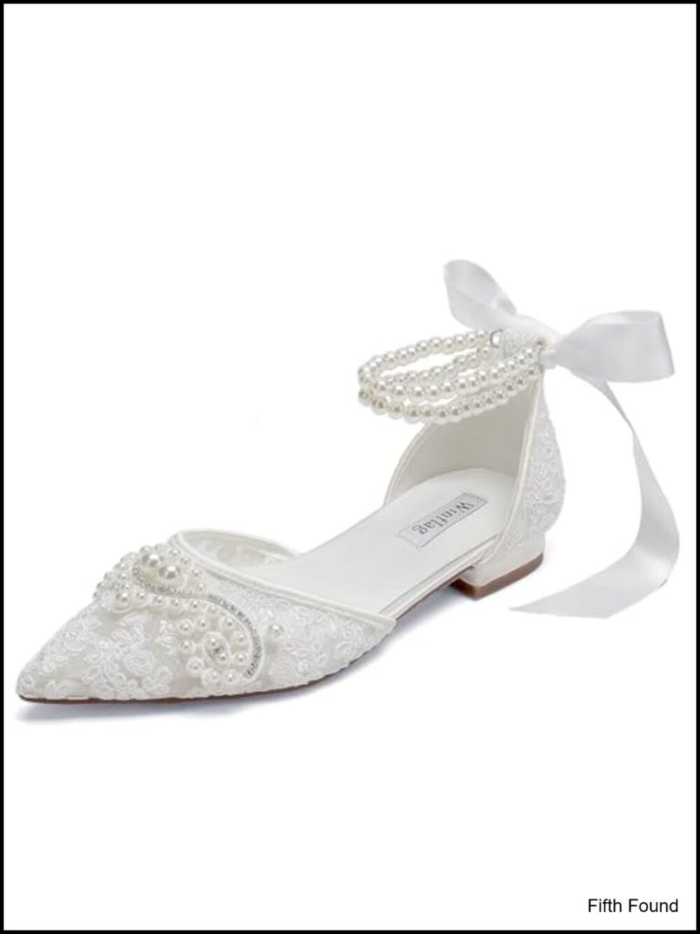 Pearl Lace Wedding Flats Pointed Toe Bride Shoes